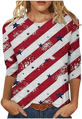 נשים של קיץ אמריקאי דגל פטריוטי חולצות קיץ מזדמן חג 3/4 שרוול חולצות 4 ביולי צוות צוואר בסיסי טי