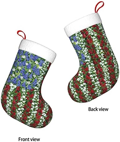 Yilequan 18 אינץ 'גרבי חג המולד גרביים קלאסיים, פרח פטריוטי באמריקה, לקישוטים למסיבות חג המולד של חג
