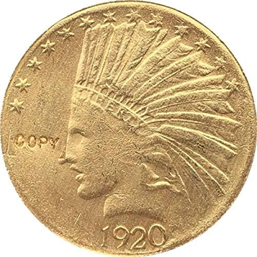 מצופה זהב 24-K מצופה 1920-S $ 10 $ זהב הודי חצי נשר מטבע עותק העתק עותק מתנה בשבילו