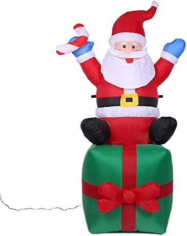 חג המולד מתנפח בסנטה קלאוס קישוטים חיצוניים, קופסת מתנה בסנטה 6ft עם LED לבן חם, עיצוב חג המולד