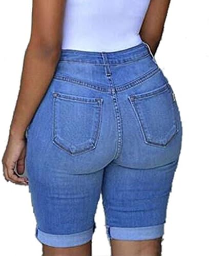 GDJGTA נשים קרועות חורים ג'ינס ג'ינס עיפרון מכנסיים קצרים מכנסיים מותניים גבוהים במצוקה מכנסי