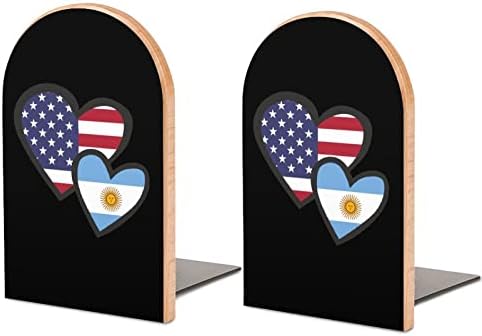 שלובים לבבות אמריקאי ארגנטינה דגל ספר מסתיים עבור מדפי עץ ספר סטנד ספר מחזיק עבור ספריית בית ספר משרד בית