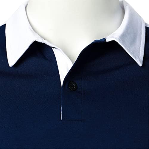 XZHDD שרוול ארוך חולצות פולו לגברים, צוואר כפתור קדמי קדמי פונה כלפי מטה טלאים מפוספס