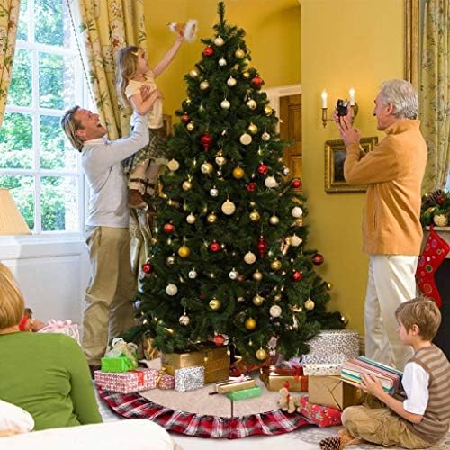 חצאית עץ חג המולד של GBPOY חצאית עץ חג המולד חצאית עץ חג המולד אדומה משובצת פרוסה 48 אינץ