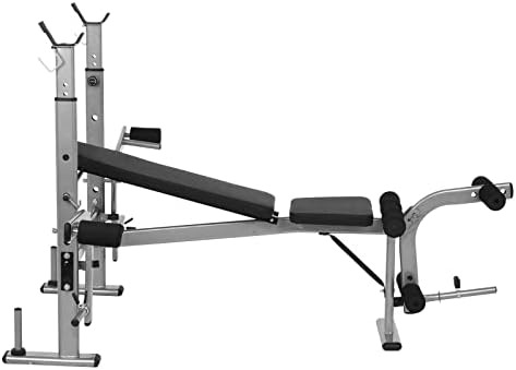 ספסל משקל אולימפי של MeticPR, תחנת אימון מתכווננת עם מפתח רגליים תלתל וידית Crunch, ספסל משקולות