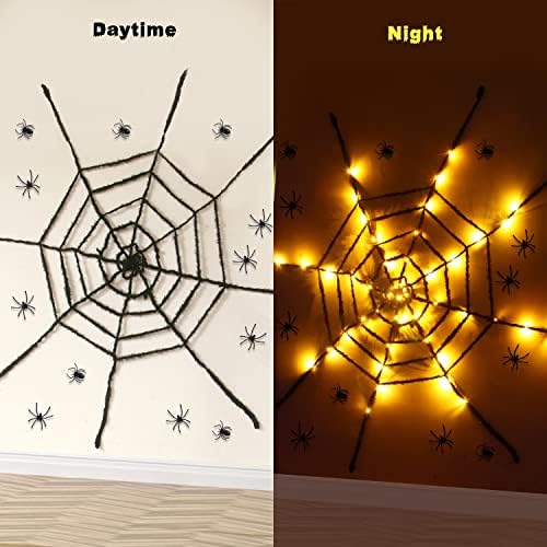 CCINEE ליל כל הקדושים אורות אינטרנט עכביש, 48 LED LED 4.92ft אורות מחרוזת כתומים 2 מצבים מדליקים