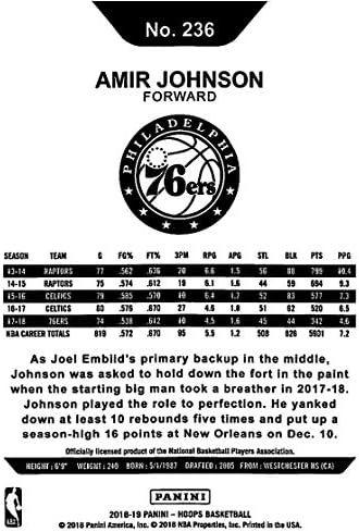 2018-19 NBA Hoops 236 אמיר ג'ונסון פילדלפיה 76ers כרטיס מסחר רשמי שנעשה על ידי פאניני