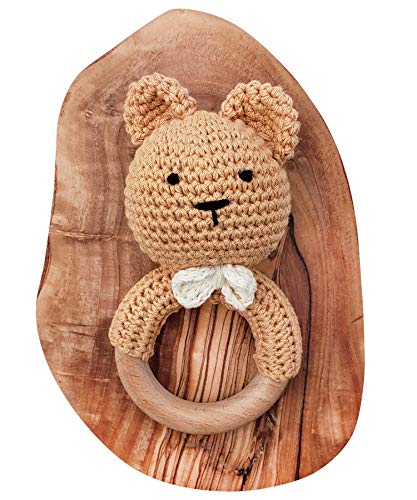 סרוגה טבעית דובון דובון טהר צעצוע תינוק רעשן יער חברים אמיגורומי על טבעת שיניים טבעית טבעת עץ