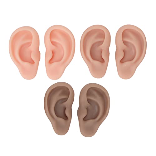 סימולציה אוזן דגם אדם אוזן דגם,3 זוגות סיליקון אוזן דגם, רך גמיש אוזני 3 צבעים מלאכותי לשימוש חוזר לאימון אוזן
