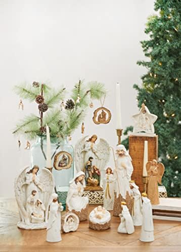 C&F בית מסורתי בסט הילדות לחג המולד ישו עם עלים, סט של 6 3.62 x 2.17 x 7.56 לבן