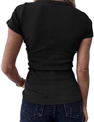צמרות קיץ נשים נשים V צוואר מצויד בצוואר מצויד חולצת שרוול קצר