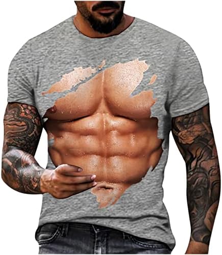 חולצות טי שרירים לגברים צמרות מזדמנים של שרוול קצר מצחיק עם דפוס שריר בטן חידוש 3D חולצת טריקו גרפית מודפסת