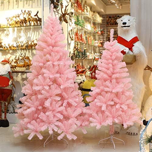 עץ חג המולד הוורוד של ZPEE, חומר מלאכותי PVC עץ אורן עם מתכת עמדת מתכת עץ חג המולד עץ עץ חשוף קל להרכבה