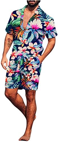 2 חתיכות גברים חולצה הוואי סט רגיל בכושר כפתור שרוול קצר למטה חליפות חולצה חליפות חוף טריקו חוף תלבושות