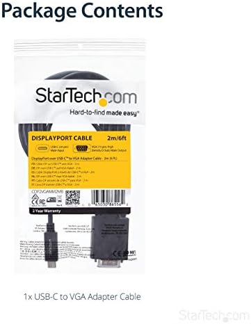 Startech.com 6ft/2m USB C כבל VGA - 1920x1200/1080p USB סוג C ל- VGA כבל מתאם פעיל וידאו - תואם 3 תואם