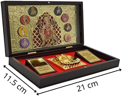 Puja n Pujari זהב מצופה Maa Mata Durga מסגרת תמונה עם צ'ארן פדוקה לחדר פוג'ה, סט קופסאות מתנה של פוג'ה