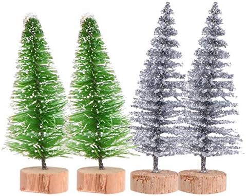 ABOOFAN 24 PCS מיני עצים לחג המולד קישוט עצי כפור שלג מזויפים עם מסיבת בסיס עץ טובות