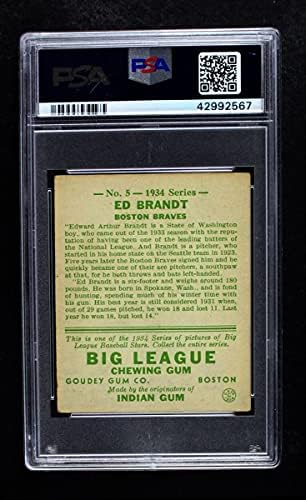 1934 Goudey 5 אד ברנדט בוסטון בראבס PSA PSA 2.00 Braves