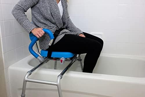 קרוסלה הזזה מקלחת כיסא אמבטיה העברת ספסל עם מושב מסתובב, פרימיום מרופד אמבטיה, עם ציר זרועות,