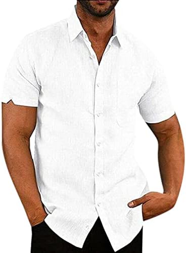 כפתור מזדמן של Ubst גברים למטה חולצות שרוול קצר חוף קיץ חוף כותנה רגילה כותנה פשתן צווארון הוואי חולצה