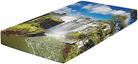 סדין עריסה מצויד דקורטיבי, מיקרופייבר נוף משיי משיי פעוטות רך המותאם, 28 x 52, נהר מפל מפל מלכותי מפלי