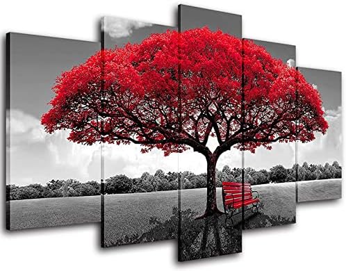 אדום עץ בד קיר אמנות סלון דקור-טבע קיר אמנות-אדום ושחור יער קיר תמונות-בד הדפסי נוף ציור מודרני יצירות אמנות