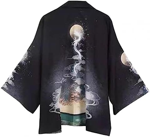 XXBR Mens Spynese Style Kimono שרוול שלוש שרוול פתוח קדמי ז'קט קל משקל קל משקל קדוש חוף קיץ קרדיגן