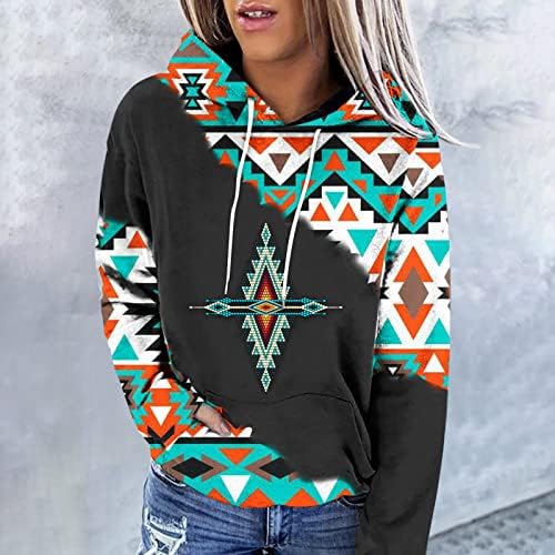 נשים סתיו אופנה אצטק הדפסת סוודר עם סוודר עם דפסה גיאומטרית מערבית חולצות סווטשירט שרוול ארוך עם RakerStr