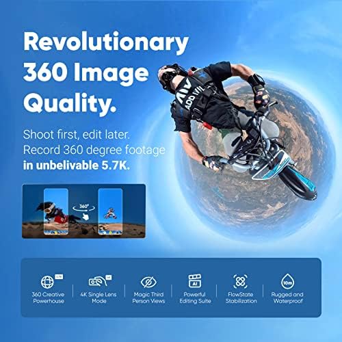 אינסטא360 איקס 3-עמיד למים 360 מצלמת פעולה עם 1/2 & 34; חיישני 48 מגה פיקסל, 5.7 ק '360 סרטון