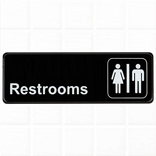 שלט בשירותים - שחור ולבן, 9X3 אינץ 'שירותים לשירותים לדלת/קיר, שלטי שירותים/שלטי חדרי אמבטיה מאת Tezzorio