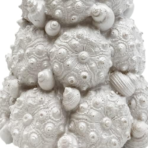 עץ חג המולד של חוף SEASHELL, עשוי קליפות לבנות ואלמוגים עם כוכבי ים, קישוטים לשולחן שרף, חבילה של 2, 9 אינץ