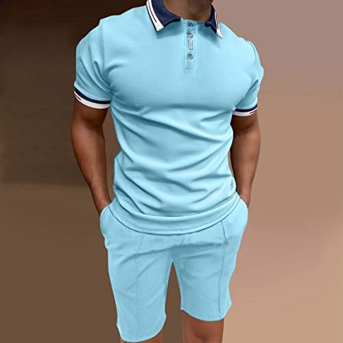 חולצת הנלי לגברים ומכנסיים קצרים הגדר 2 תלבושות חתיכות כפתור על חליפות שרוול קצרות