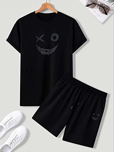 גרפיקה של אויואנג'ל גרפי של 2 חלקים תלבושות שרוול קצר חולצה ומכנסיים קצרים סט אימונית שחור S