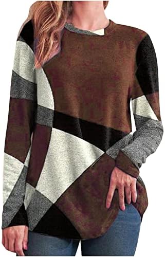 נשים ארוך שרוול חולצות נשים של דק גיאומטרי ארוך שרוול הדפסת רופף סווטשירט חולצה סוודר חולצות