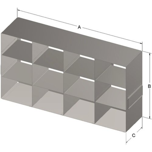 אלקלי מדעי בעל קיבולת 12 קופסאות זקופה לקופסאות סטנדרטיות בגודל 5.25 על 5.25 על 3.75 אינץ', נירוסטה, עם