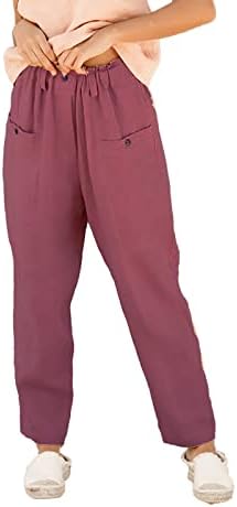 מיאשוי תפור מכנסי קמט מכנסיים מזדמנים של נשים כותנה ומכנסיים עם כיס עם חותלות ארוכות משתרעות עם