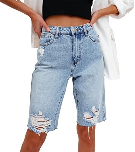 מכנסי ג'ינס קצרים של ג'ינס קרוע לנשים מכנסי ג'ינס במצוקה מכנסי מכנסי שולי גולמיים קצרים לנשים