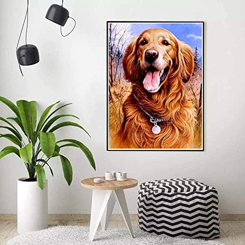 DVWIVGY DIY 5D יהלום ציור אמנות גולדן רטריבר כלב כלב עגול ערכות ציור יהלומים למבוגרים וילדים,