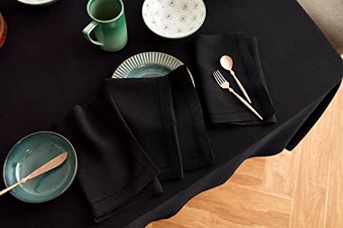 מפת שולחן שחורה פשתן ביתית סולינו - מפת מלבן פשתן טהורה 70 על 144 אינץ ' - סונומה כיסוי שולחן שטוף מראש