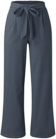 מכנסי אימון סופטבול של Duowei נשים צבע מוצק רך כיסים רופפים מכנסיים חיצוניים ארוכים פשתן מכנסיים