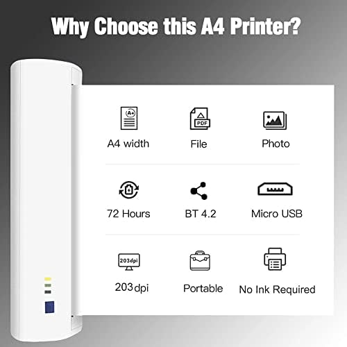 ZSEDP A4 מדפסת תרמית ניידת 210 ממ מיני מדפסת תמונות ניידות 203DPI תמיכה בהדפסת קובץ PDF קובץ דף אינטרנט