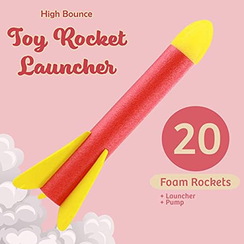 גבוהה להקפיץ צעצוע רקטות משגר לילדים - חיצוני צעצועים, יורה 100 רגליים עם 20 קצף רקטות ומשגר סטנד