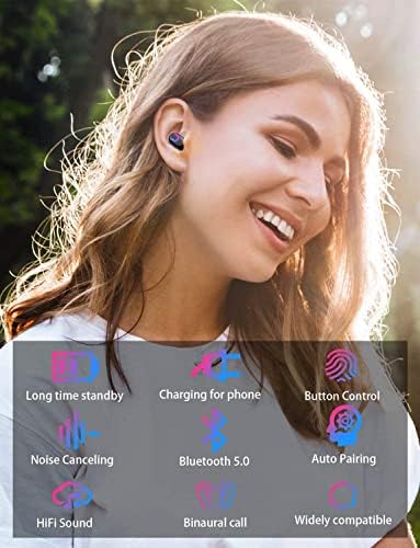 GPEESTRAC אמיתית אוזניות אלחוטיות, אוזניות Bluetooth 5.0, בקרת כפתור האוזן Hi-Fi צליל סטריאו IPX5 אטום