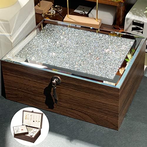 צרור קופסת תכשיטים שחורה של Homde: קופסת תכשיטים לבנה + קופסת תכשיטים מזכוכית