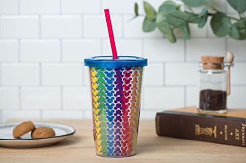 תבנית גאווה של באפלו סילבר גאווה דפוס קשת כוס קרה מפלסטיק עם מכסה וקש, 16 אונקיה