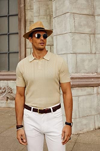 PJ Paul Jones Mens Shirt Shirt חולצת שרוול קצר חולצת טקסטורה סריגה גברים סורגים חולצות גולף
