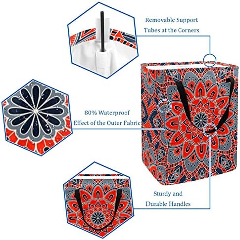 סל כביסה 60 ליטר סל כביסה פסיכדלי ורוד מנדלה מתקפל עם ידית מורחבת לנשיאה קלה סל אחסון מתקפל