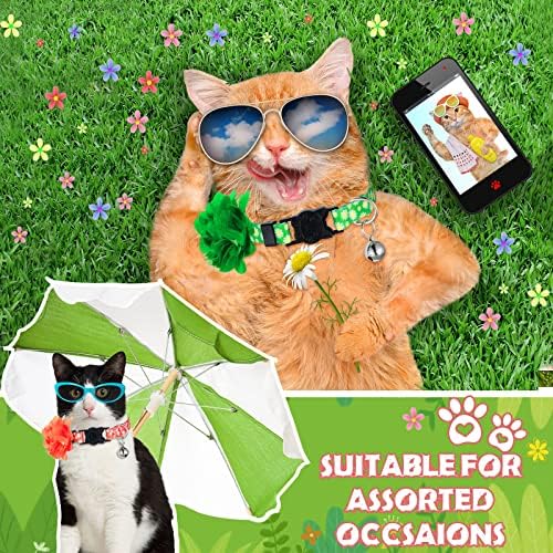 8 חתיכות חתול קולרים עם פעמון חתלתול קולרים נשלף פרח מתכוונן הבדלני חתול צווארון צבעוני פרח חתלתול