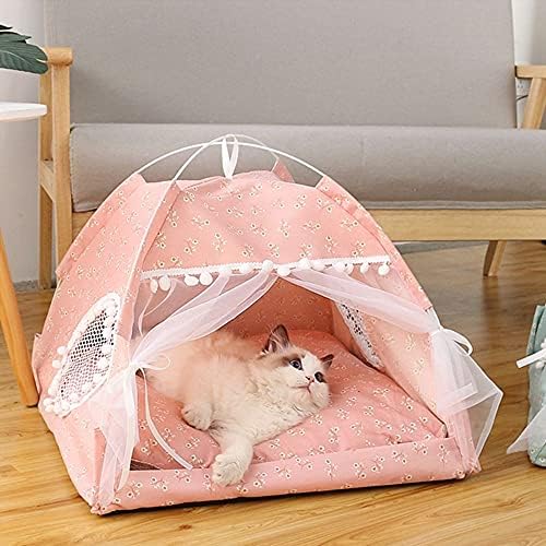 חתול אוהל בית, מודפס פרחים מתקפל חתול אוהל נייד מפנק מיטה מקורה חיצוני לחיות מחמד מיטת אוהל עבור חתול