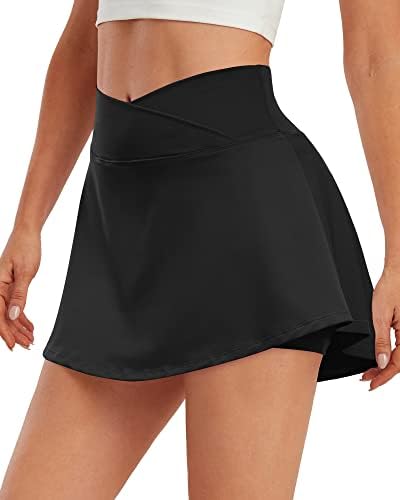 אד3גודל קפלים טניס חצאית עם כיסים לנשים אתלטי גולף סקורטס חצאיות עם מכנסיים קצרים צלב מותניים